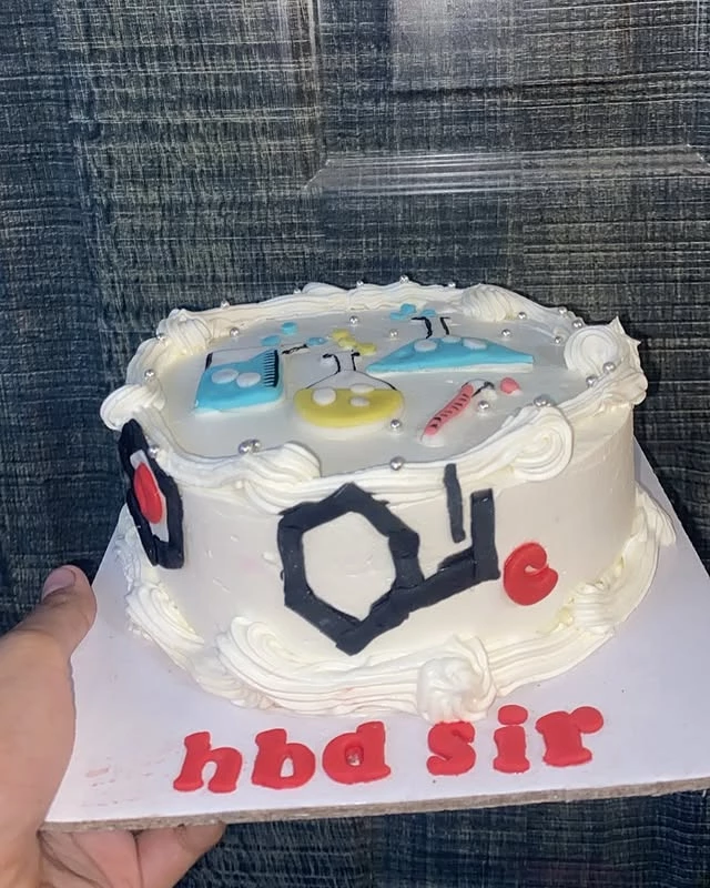 Birthday cake for chemistry sir with educational theme and vanilla cake design - Teacher Appreciation Cakes Karachi By Whisk And Sift
